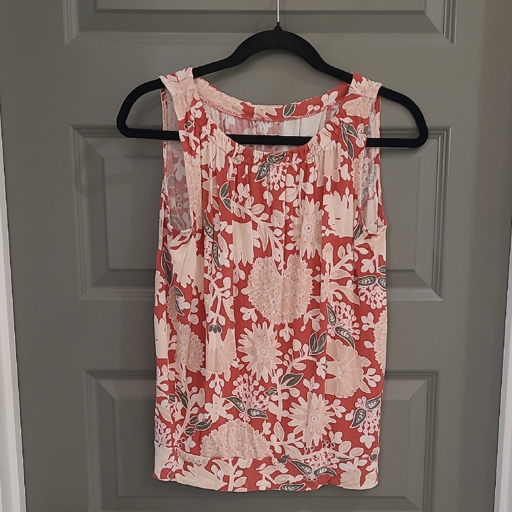 LOFT Size S Floral Sleeveless Blouse - Coral and Cream